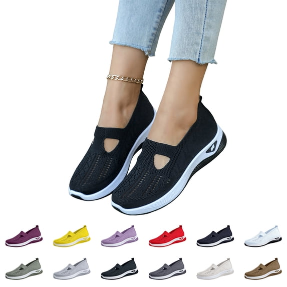 Domzle Women's Woven Orthopedic Walking Shoes with Soft Arch Support Mesh Comfort Non-Slip on Walking Sneakers Light Purple