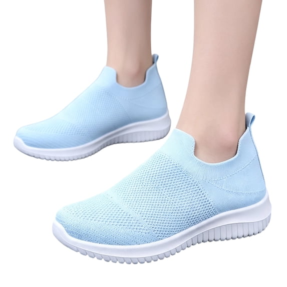 Domzle Womens Athletic Lightweight Breathable Mesh Slip On Walking Sneakers Soft Shoes for Gym Outdoor Jogging Light Blue 36