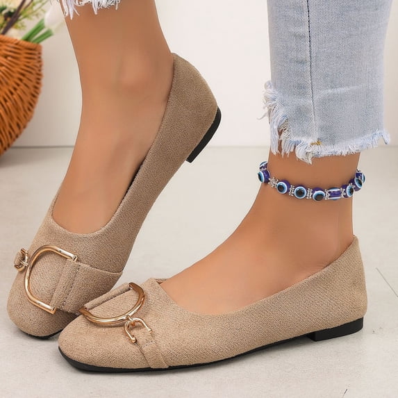 Domzle Womens Ballet Flats Suede Slip On Dress Shoes | Comfortable Round Toe Loafers,Low Heel,Cute Office Work Casual Shoes Beige 40