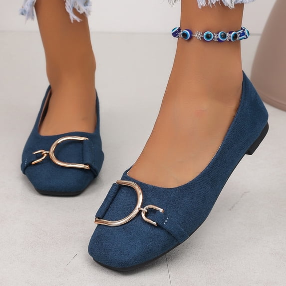 Domzle Womens Ballet Flats Suede Slip On Dress Shoes | Comfortable Round Toe Loafers,Low Heel,Cute Office Work Casual Shoes Navy 42