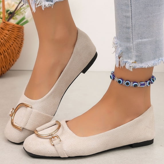 Domzle Womens Ballet Flats Suede Slip On Dress Shoes | Comfortable Round Toe Loafers,Low Heel,Cute Office Work Casual Shoes White 38