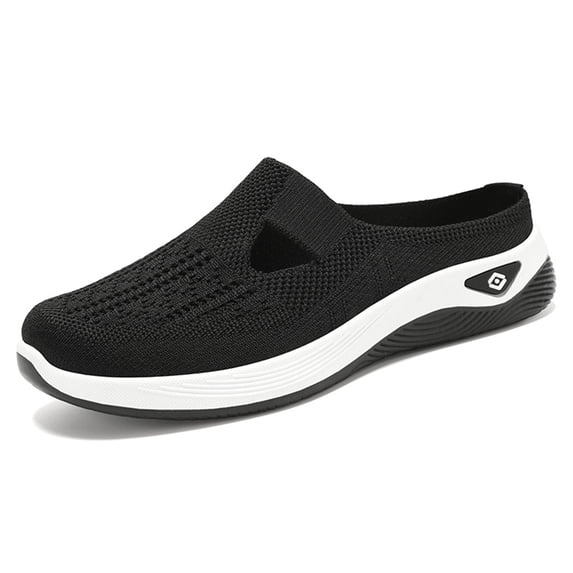 Domzle Womens Breathable Slip On Backless Sneakers 2026 Summer Mesh Mules Toe Comfortable Walking Flats Lightweight Open Back Tennis Shoes Black 39