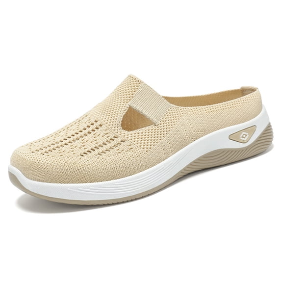 Domzle Womens Breathable Slip On Backless Sneakers 2026 Summer Mesh Mules Toe Comfortable Walking Flats Lightweight Open Back Tennis Shoes Yellow 41