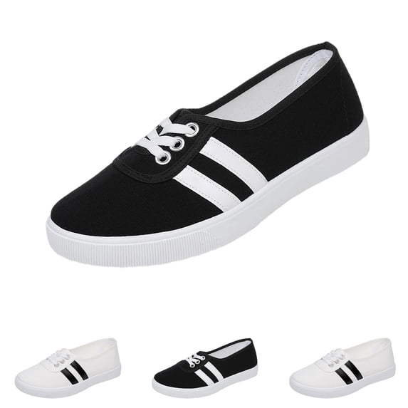 Domzle Womens Canvas Sneakers Low Top Lace-up Casual Tennis Shoes | Breathable Canvas, Non-Slip Sole, Lace-up, Round-toe, Slip-on for Walking, Tennis, Casual. White