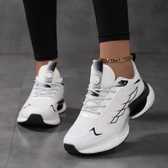Domzle Womens Hands-Free and Supportive Walking Shoes, Cushioned Running Breathable Mesh Non-Slip Sports Shoes White