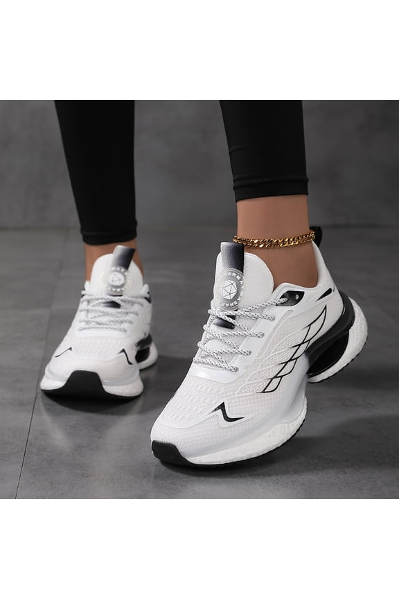 Womens Hands-Free and Supportive Walking Shoes, Cushioned Running Breathable Mesh Non-Slip Sports Shoes White