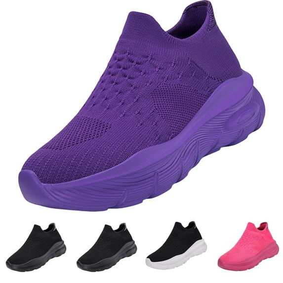Domzle Womens Mens Slip on Walking Shoes Comfort Lightweight Casual Sneakers Non-Slip Breathable Work Shoes Mesh Sport Casual Fashion Running Sneakers Purple