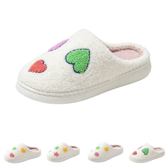 Domzle Womens Mens Slippers Retro Memory Foam Cute Cartoon Plush Fluffy Warm Faux Fur Lined Slippers Indoor House Home Winter Shoes