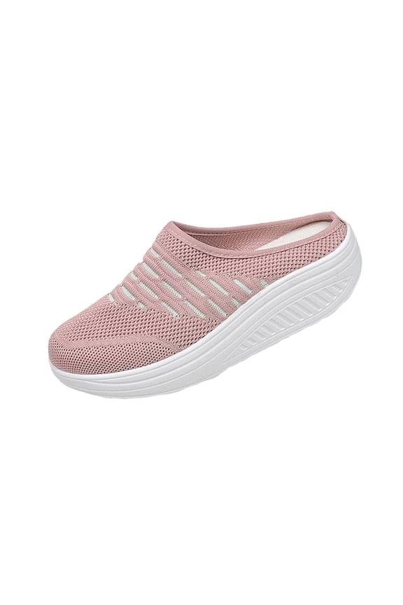 Womens Mules Shoes Slip on Sneakers Knit Flats Lightweight Breathable Comfortable Walking Shoes Pink 39