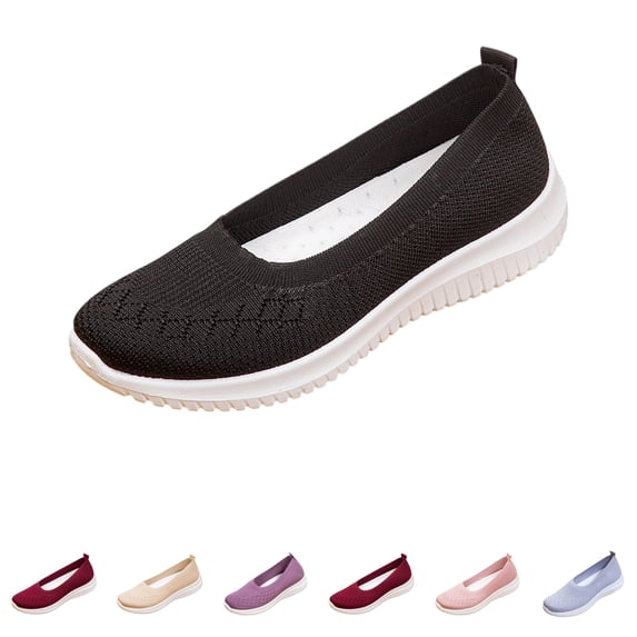 Domzle Womens Orthopedic Loafer Sneakers Wide Width Lightweight Slip-On Walk Sneaker with Arch Support for Casual Work Breathable Toe Mesh Knitted Walking Shoes for Summer Black