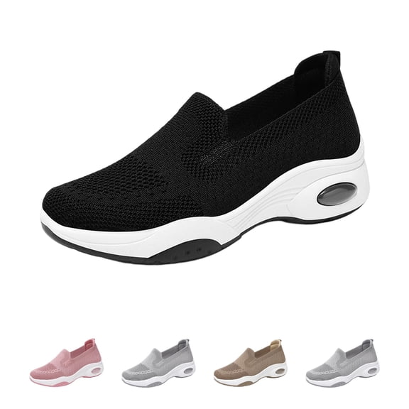 Domzle Womens Orthopedic Shoes Hollow Slip Flat Walking Shoes Breathable Stretch Mesh Wide Fit Arch Support Lightweight Non Slip Comfy Outdoor Casual Shoes Black 9