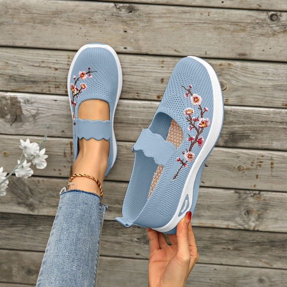 Domzle Womens Orthopedic Walking Shoes 2026 Breathable Soft Sneaker Arch Support Slip On Wide Sports Shoes Light Blue 43
