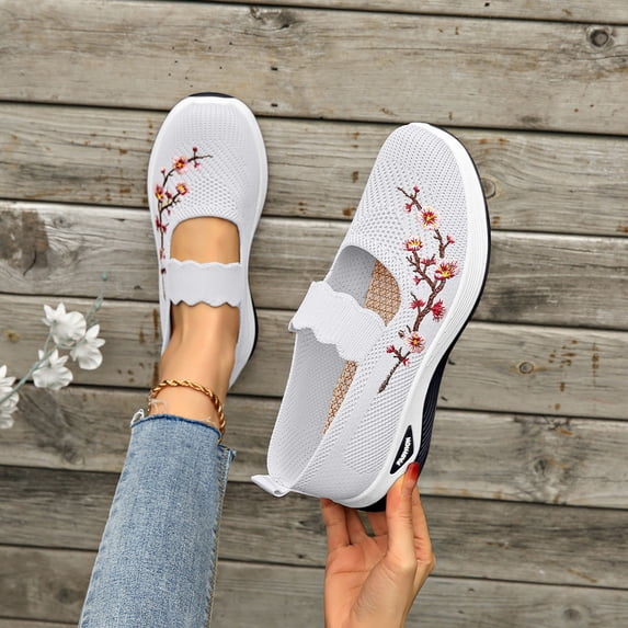 Domzle Womens Orthopedic Walking Shoes 2026 Breathable Soft Sneaker Arch Support Slip On Wide Sports Shoes White 35