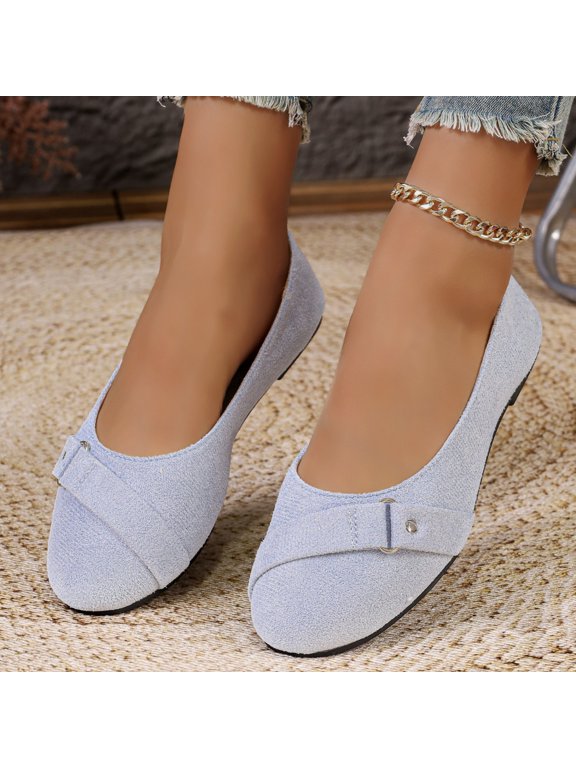 Womens Round Toe Comfortable Dress Ballet Flats Classic Suede Slip On With Memory Foam for Office All Day Sky Blue US-5.5