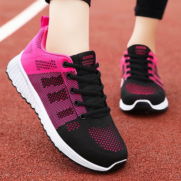Domzle Womens Running Sneakers Lightweight Tennis Walking Shoes Mesh Breathable Fashion Sneakers Hot Pink 37
