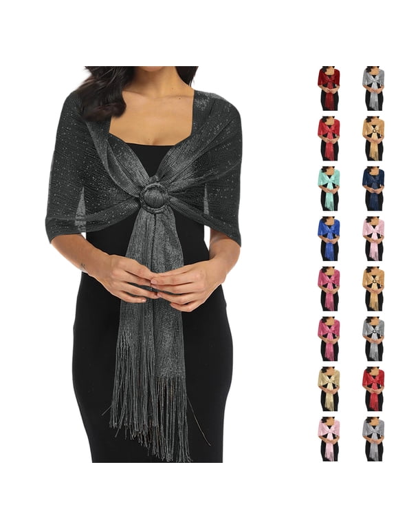 Womens Shawls and Wraps for Evening Dresses Metallic Glitter Scarf Casual Wedding Party Bridesmaid Cover Up Sparkly Elegant Lightweight Accessories Black