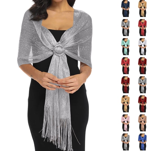 Domzle Womens Shawls and Wraps for Evening Dresses Metallic Glitter Scarf Casual Wedding Party Bridesmaid Cover Up Sparkly Elegant Lightweight Accessories Gray