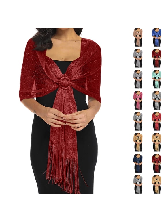 Womens Shawls and Wraps for Evening Dresses Metallic Glitter Scarf Casual Wedding Party Bridesmaid Cover Up Sparkly Elegant Lightweight Accessories Wine