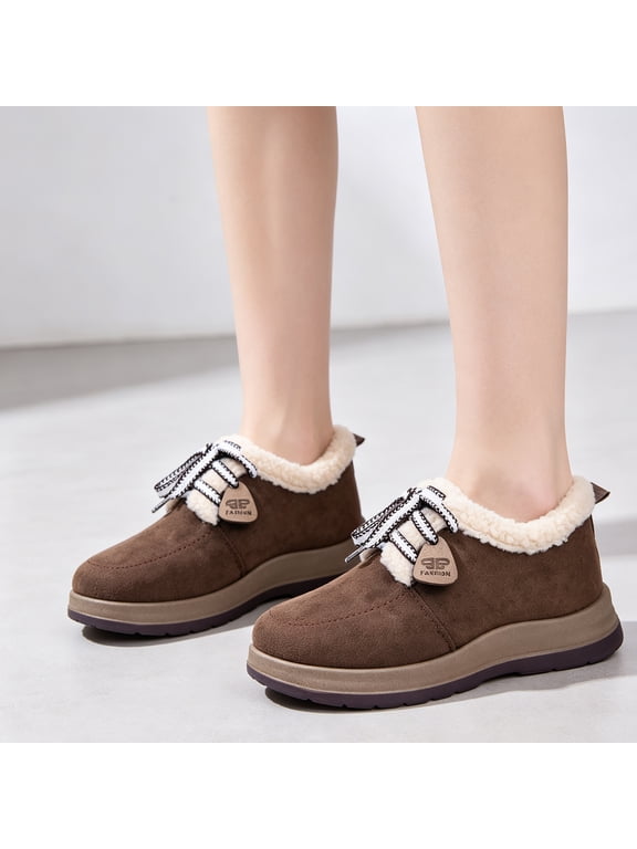 Womens Snow Boots Faux Suede Mini Ankle Booties Winter Warm Boots Outdoor Non Slip Memory Foam Insole Shoes Coffee US-6.5