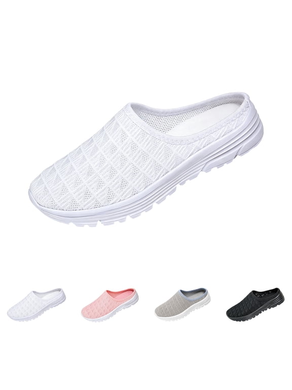 Womens Walking Shoes Breathable Mesh Mules Sneakers Open Back Slip On Slippers Backless Tennis Shoes Non-Slip Lightweight Casual Sports Shoe Green