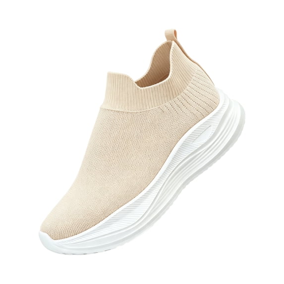 Domzle Womens Walking Shoes Hands Free Slip On Lightweight Breathable Sneaker Non Slip Comfortable for Work Travel Gym Casual Wear Khaki 38