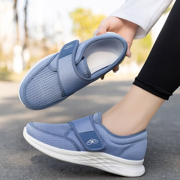 Domzle Womens Walking Shoes Wide Shoes Width Adjustable Shoe Casual Shoe Comfortable Sneakers Light Blue 37