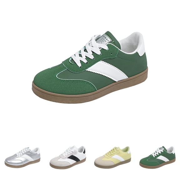 Domzle Womens Wide Toe Box Shoes Fashion Lace Up Sneakers for Women Walking Faux Leather Minimalist Shoes Green -BW49
