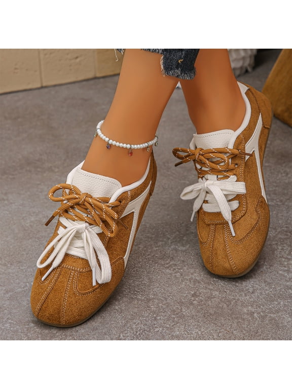 Womens Wide Toe Box Sneakers Fashion Casual Lace Up Shoes with Memory Foam Insole Sneakers Camel 41