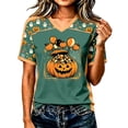 thumbnail image 1 of Domzst Womens Short Sleeve Shirts Raglan Halloween Pumpkin Spooky Print Shirt V Neck Funny Tops Green XXL, 1 of 5