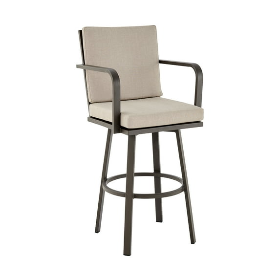 Don 26" Outdoor Patio Swivel Counter Stool in Brown Aluminum with Cushions