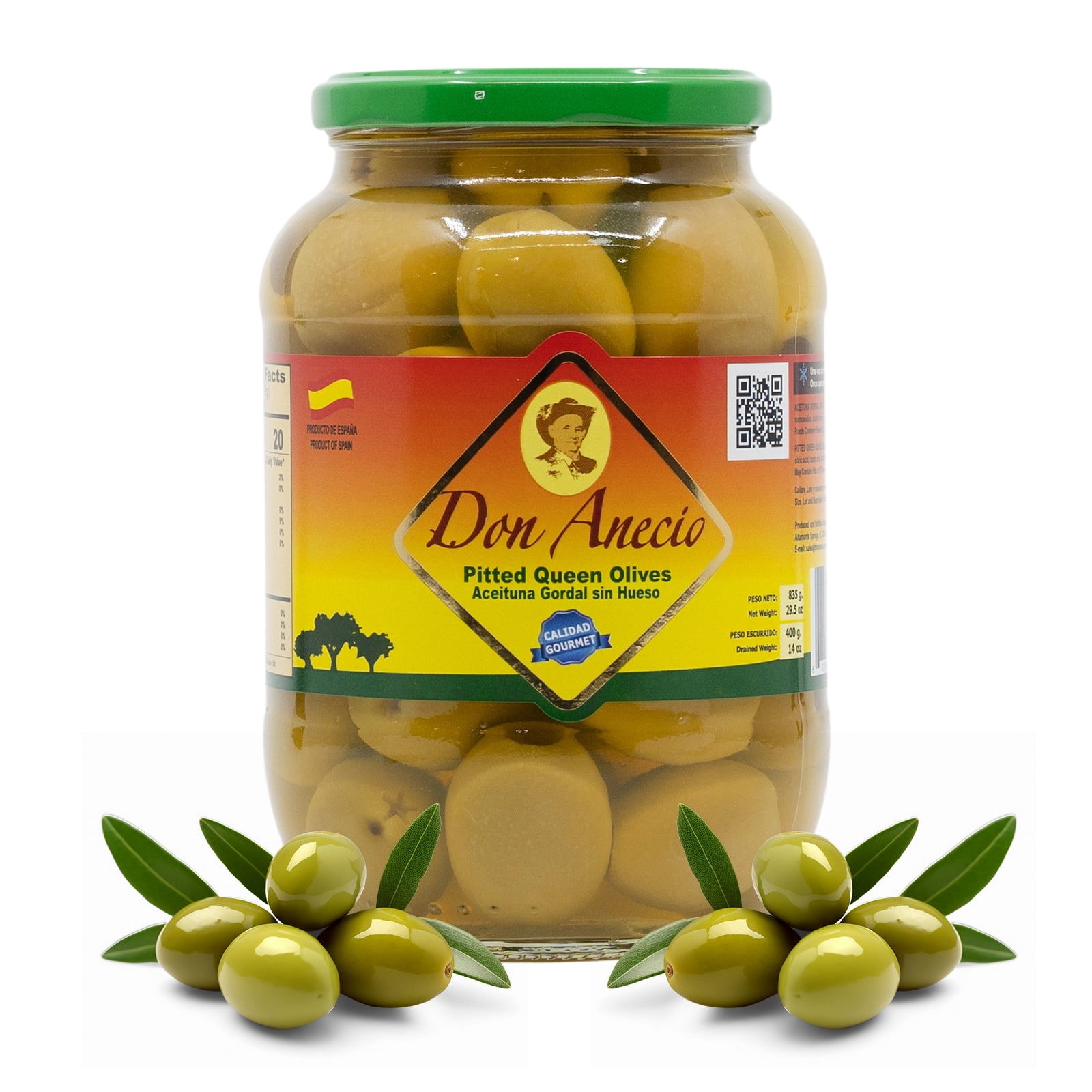 Don Anecio Green Olives Pitted Queen Olives, Gourmet Gordal Stuffed