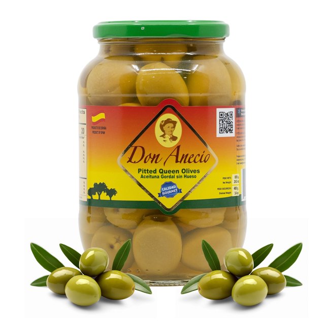 Don Anecio Green Olives Pitted Queen Olives, Gourmet Gordal Stuffed Olives from Spain, Hand
