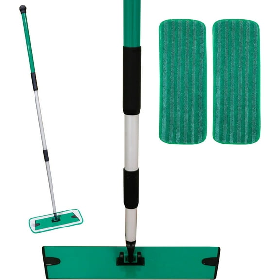 Don Aslett's 12" Mop with 2 Reusable Microfiber Pads | Bathroom or Kitchen | 360° Rotating Head | Machine Washable | Extending Pole