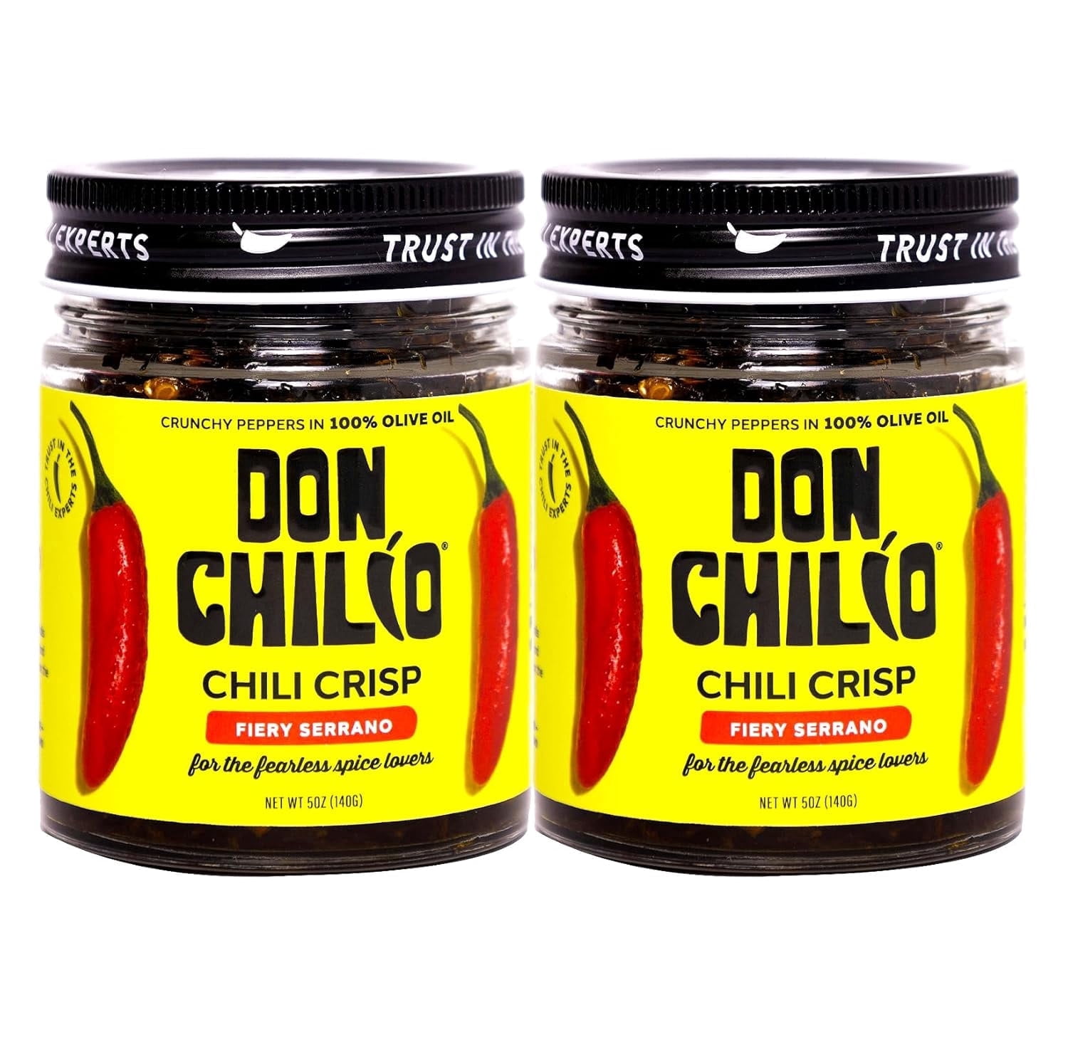 Don Chilio Chile Crisp  Crunchy Sliced Serrano Fried Chili Peppers in Hot Seasoned Oil, Medium Heat, Use as Topping, Sauce, 5 oz Jar, pack of 2
