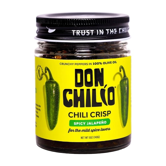 Don Chilio Mild Jalapeno Mexican Chile Crisp, 5 oz.  Crunchy Sliced Jalapenos Fried Chili Peppers in Hot Seasoned 100% Olive Oil  Keto-Friendly, Vegan, Gluten Free