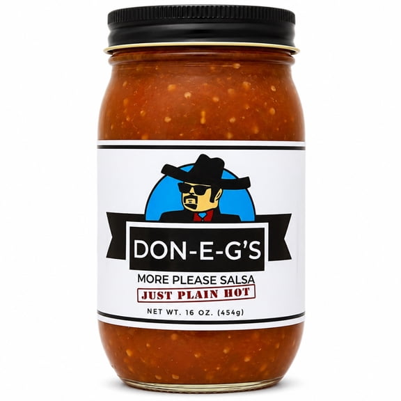 Don-E-G's "More Please" Just Plain Hot Salsa - Authentic Irresistible Homemade Taste, Made with a Secret Family Recipe, Made in Arkansas, 16 oz (1 Pack)
