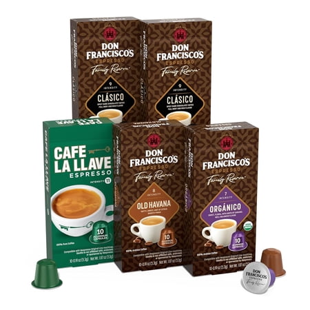 Don Francisco's and Cafe La Llave Espresso Capsule Variety Pack - 50 Recyclable Aluminum Pods Compatible with Nespresso Originalline - Premium Coffee with 4 Flavors and Intensities