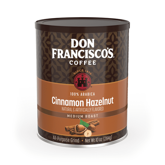 Don Francisco's Cinnamon Hazelnut Ground Flavored Coffee: Rich, Aromatic 100% Arabica Blend - Medium Roast for a Delightful Morning Brew (10 oz Can)