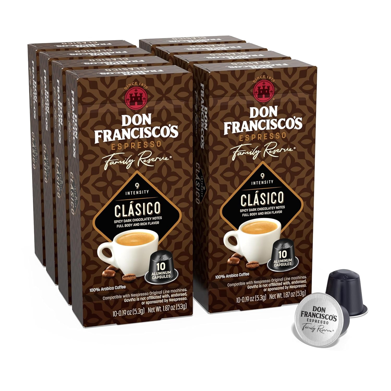 Don Francisco’s Clasico Espresso Aluminum Capsules, Compatible with Nespresso® Original Line Machines, Pack of 80