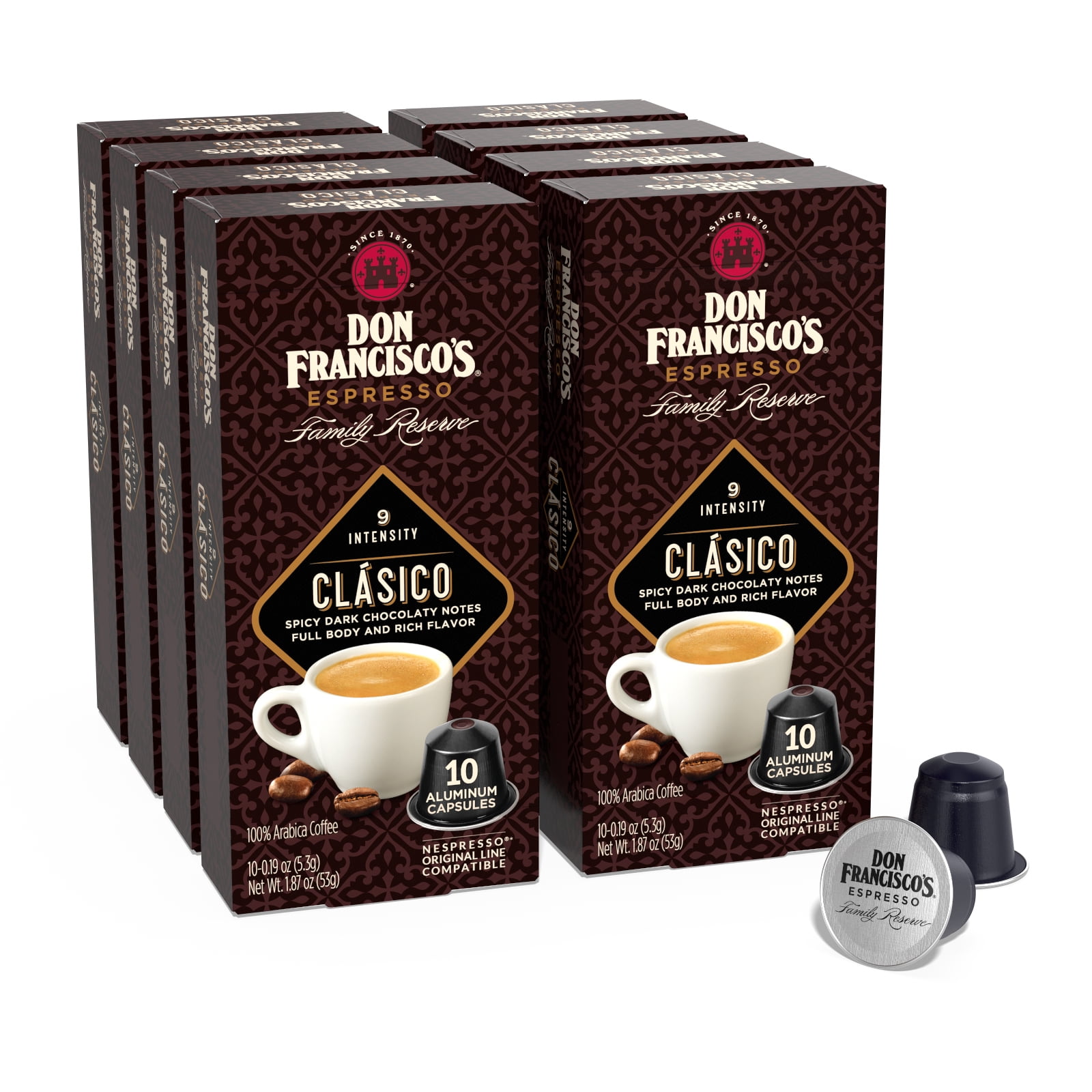 Don Franciscos Clasico Espresso Aluminum Capsules, Compatible with Nespresso Original Line Machines, Pack of 80