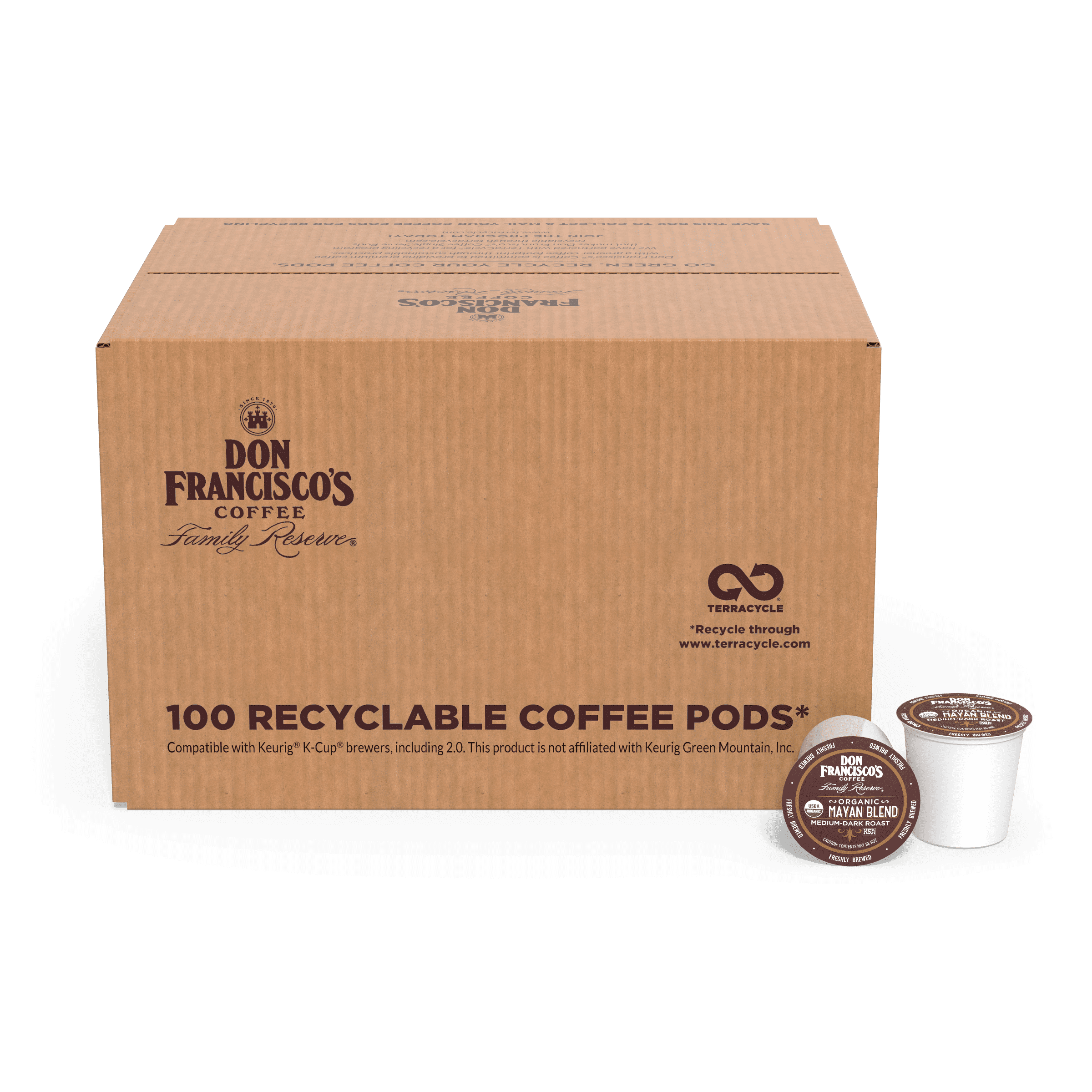 Don Francisco's Single Serve Coffee Pods, 100% Organic Mayan Blend Medium-Dark Roast, Compatible with Keurig K-cup Brewers, 100 Count