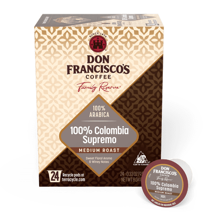 Don Francisco's Colombia Medium Roast Coffee: 24 K-Cup Compatible Single-Serve Pods, 100% Arabica, Recyclable Through TerraCycle