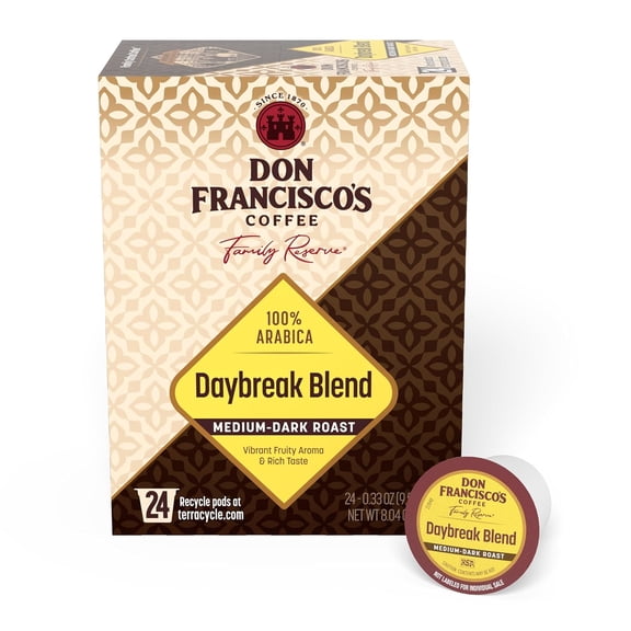 Don Francisco's Daybreak Blend Coffee Pods, 24 Count, Medium Roast, Compatible with Keurig Brewers