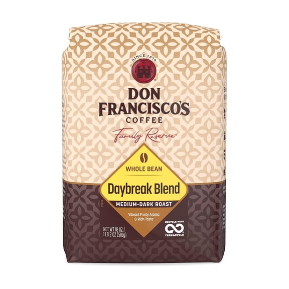 Don Francisco's Daybreak Blend Whole Bean Coffee, Medium Roast 100% Arabica Coffee, 18 oz Bag