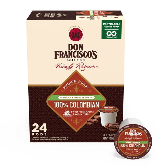 Don Francisco's Decaf 100% Colombia Supremo, Medium Roast K-Cup Compatible Coffee Pods, 24 Ct