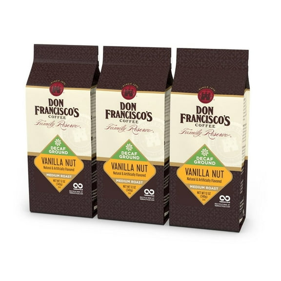 Don Francisco's Decaf Vanilla Nut Flavored, Ground Coffee, Medium Roast, 12 oz (pack of 3)