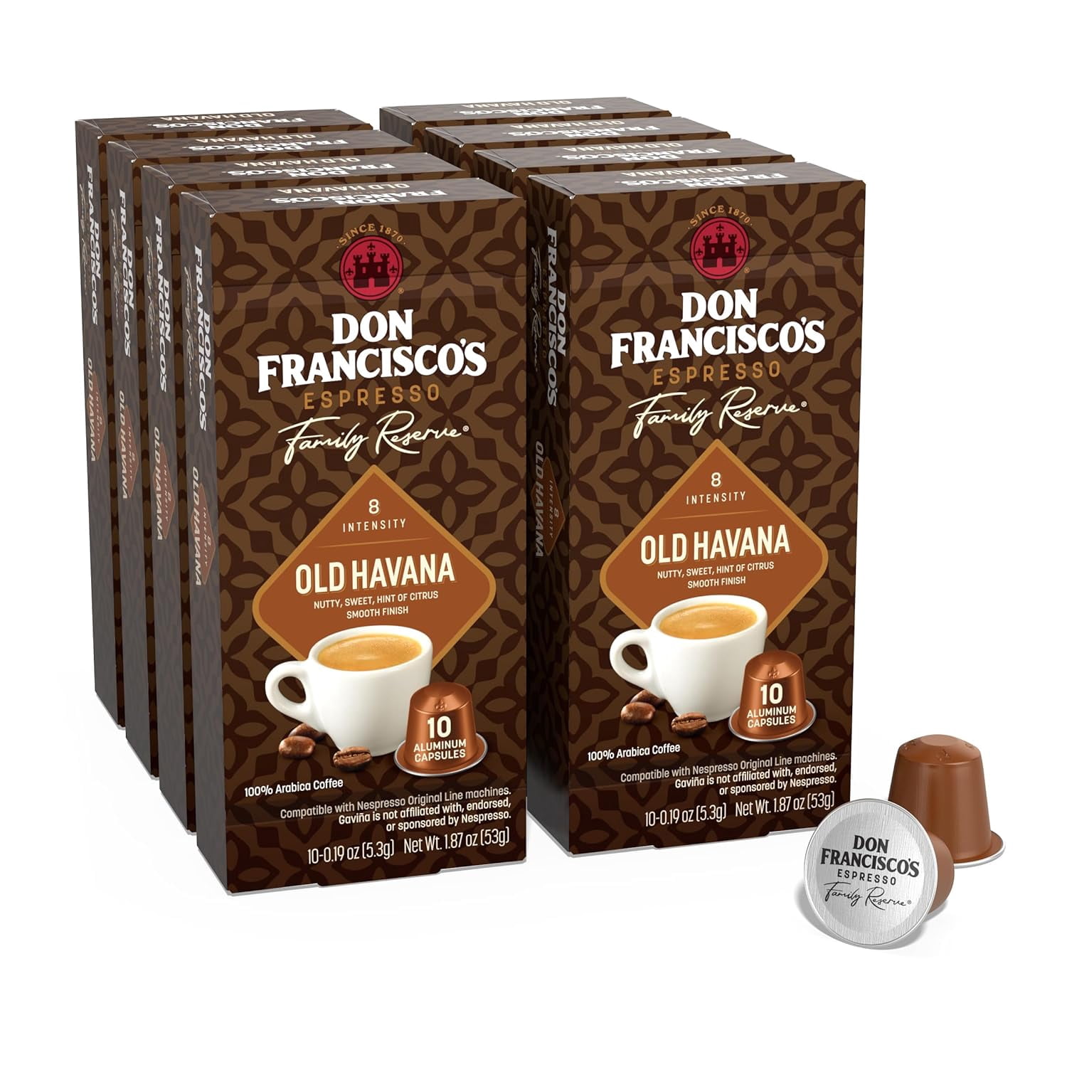 Don Francisco’s Old Havana Espresso Aluminum Capsules, Compatible with Nespresso® Original Line Machines, Pack of 80