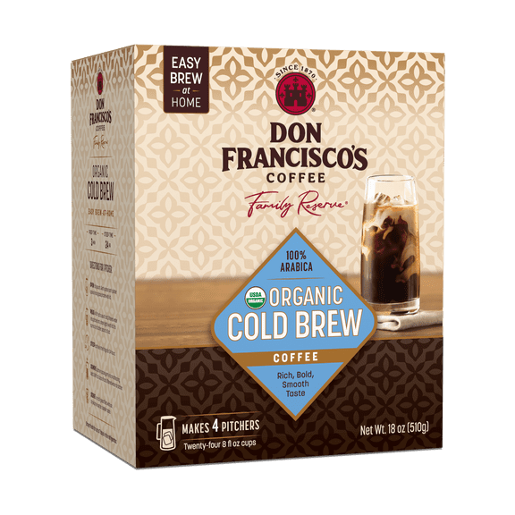 Don Francisco's Organic Cold Brew Coffee Pitcher Packs, Med-Dark Roast, 8ct