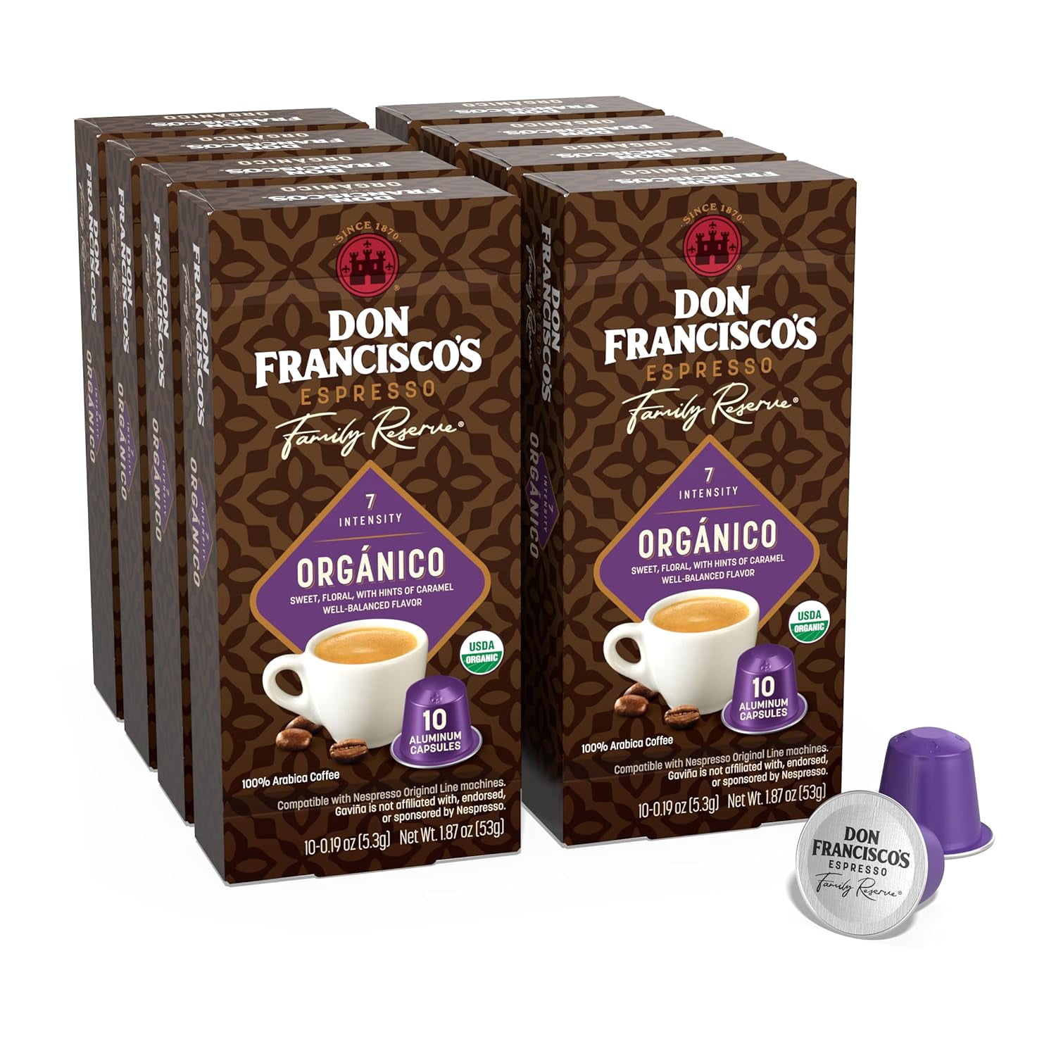 Don Francisco’s Organico Espresso Aluminum Capsules, Compatible with Nespresso® Original Line Machines, Pack of 80