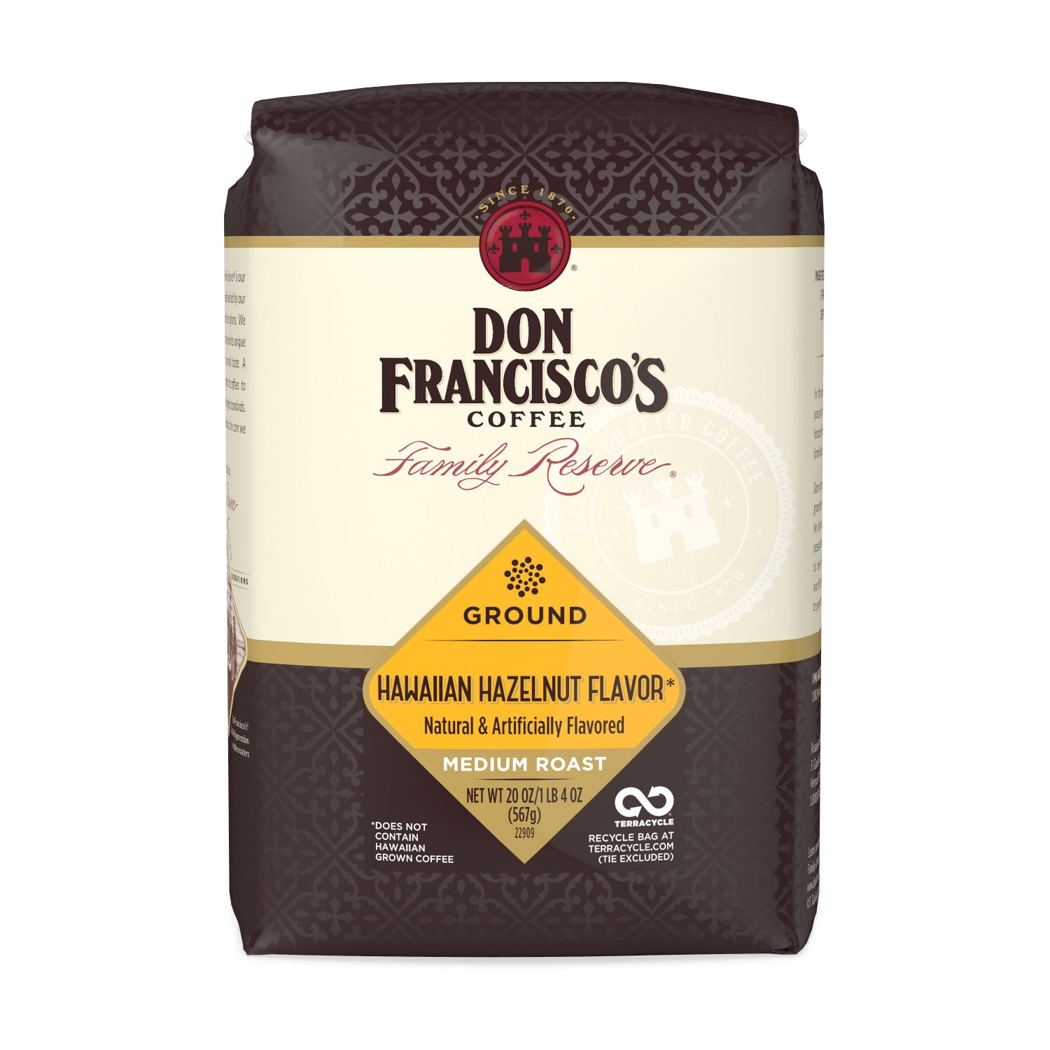 Don Francisco's Premium Hawaiian Hazelnut Medium Roast Ground Coffee - 100% Arabica Beans, Perfect for Drip, Pour Over, and French Press - Carefully Sourced, Family-Crafted Since 1870 (20 oz Bag)